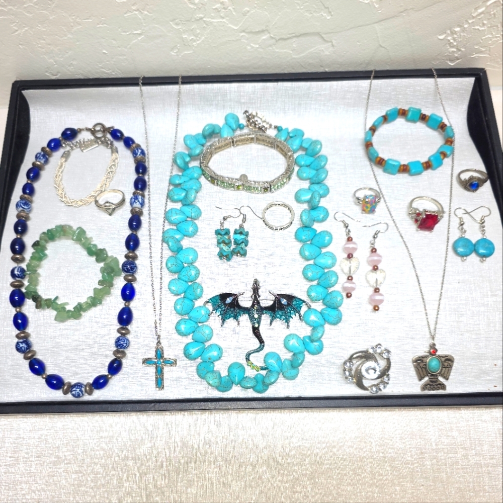 18 Piece Jewelry Lot- Cookie Lee, American Eagle, Cobalt Blue, Turquoise...